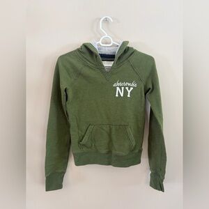 Abercrombie & Fitch Y2K V-Neck Hoodie Pullover Sweatshirt, Green Hooded Sweater